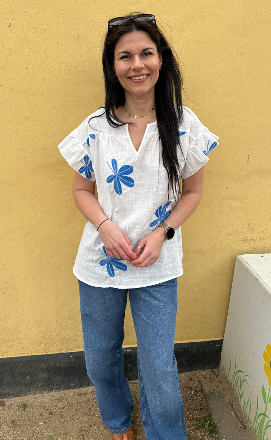 Say INA Copenhagen Bluse - Emma - Blue Leaf Embroidery