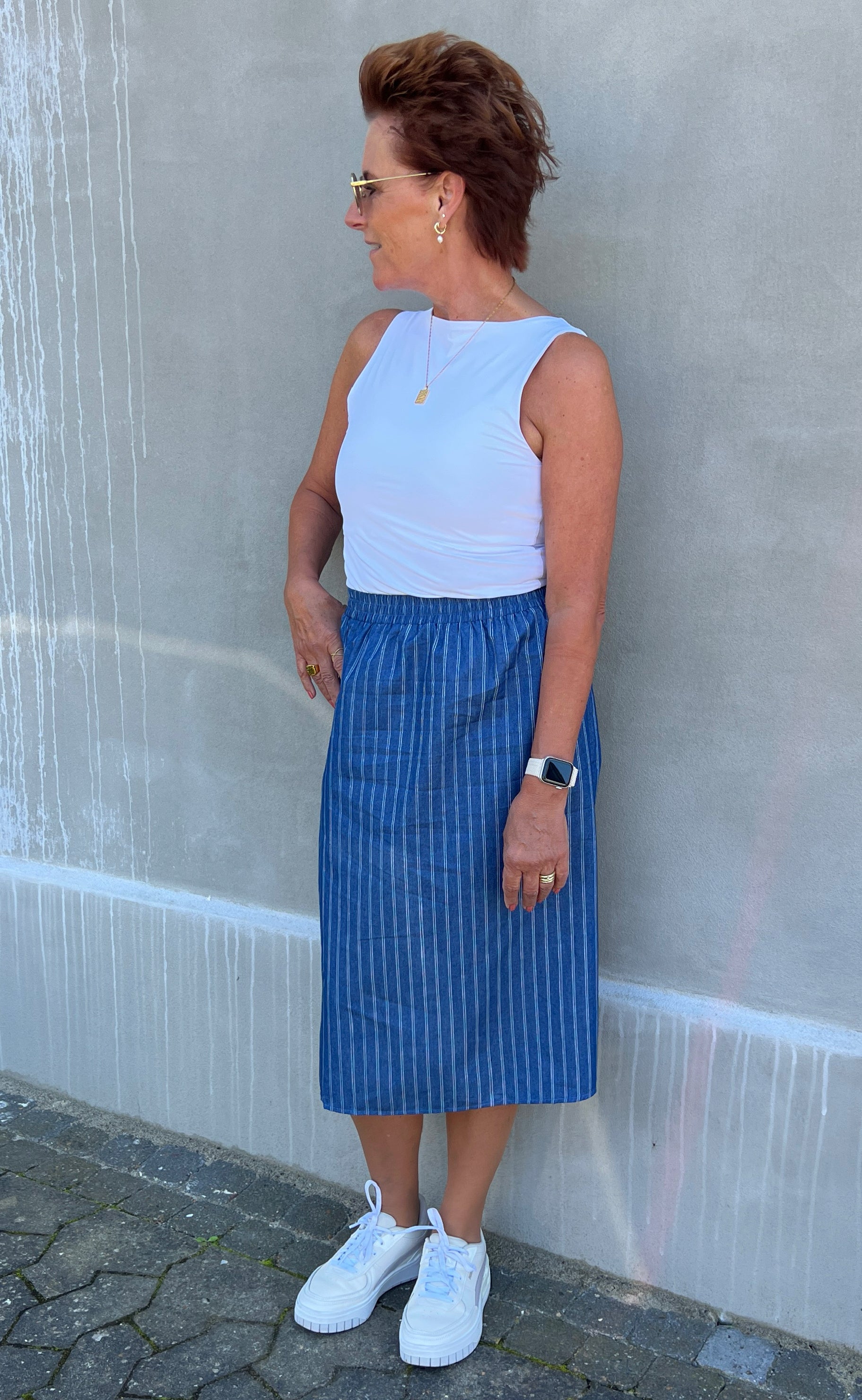 Say INA Copenhagen Nederdel - Stine - Denim Blue Pinstripe