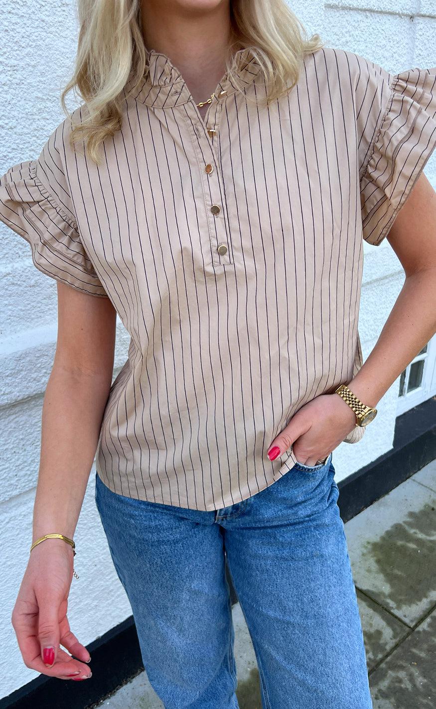Say INA Copenhagen Top - Mandy - Beige Pinstripe