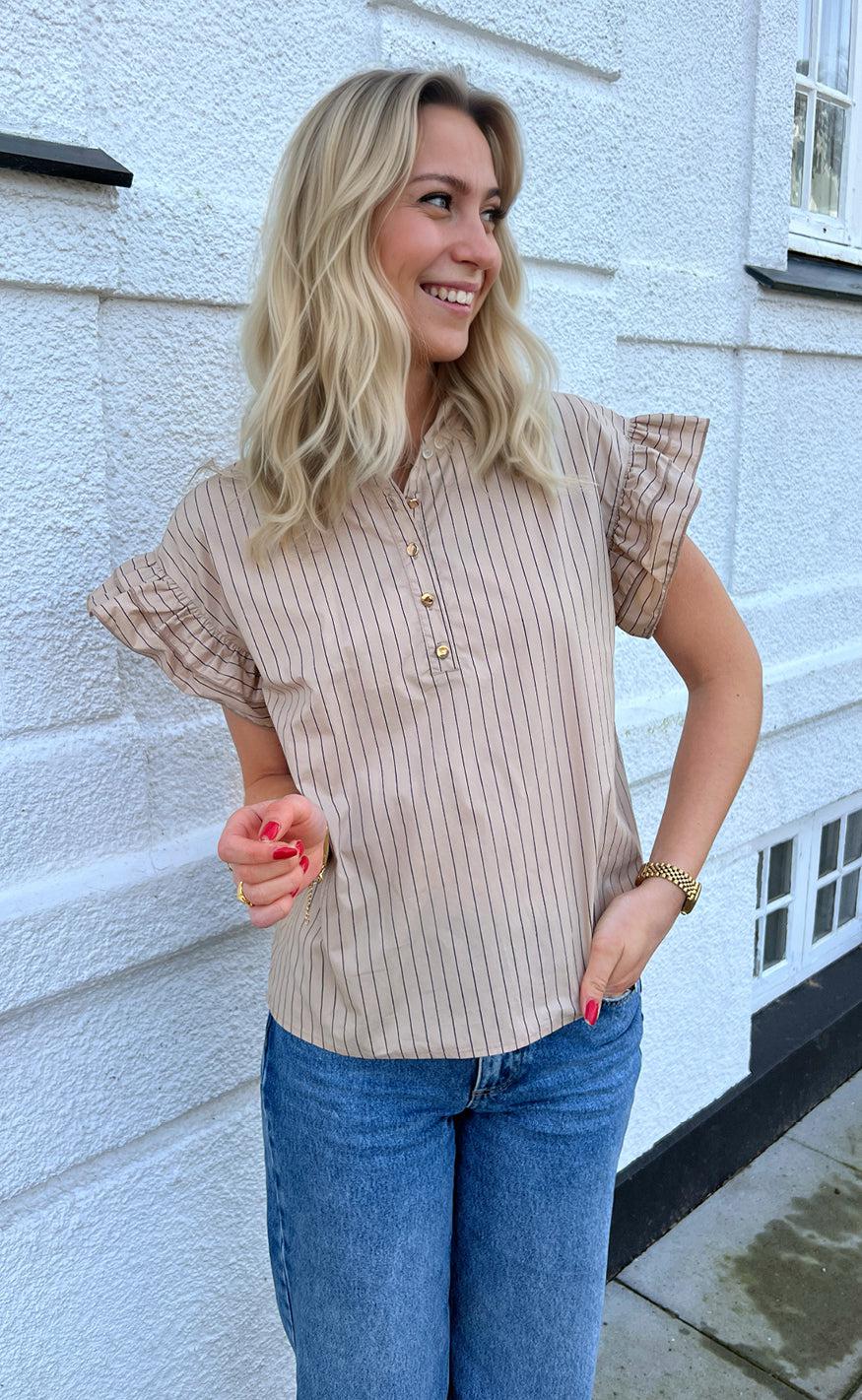 Say INA Copenhagen Top - Mandy - Beige Pinstripe