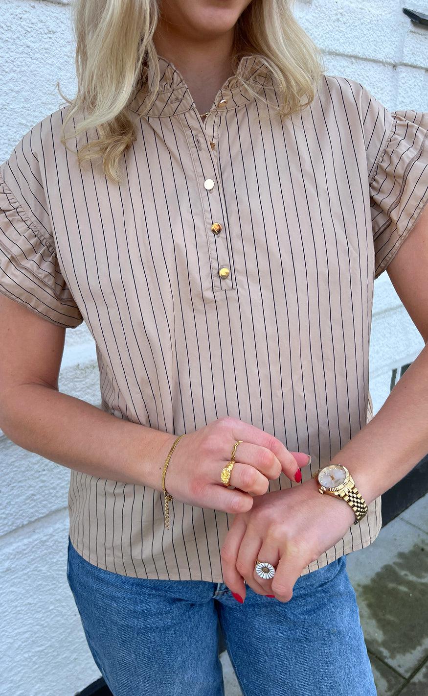 Say INA Copenhagen Top - Mandy - Beige Pinstripe