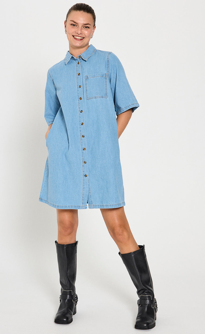 Freequent Kjole - Lisea - Light Blue Denim
