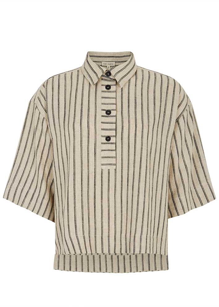 Esmé Studios Kasia Boxy Hør Skjorte - Pure Cashmere Pinstripe