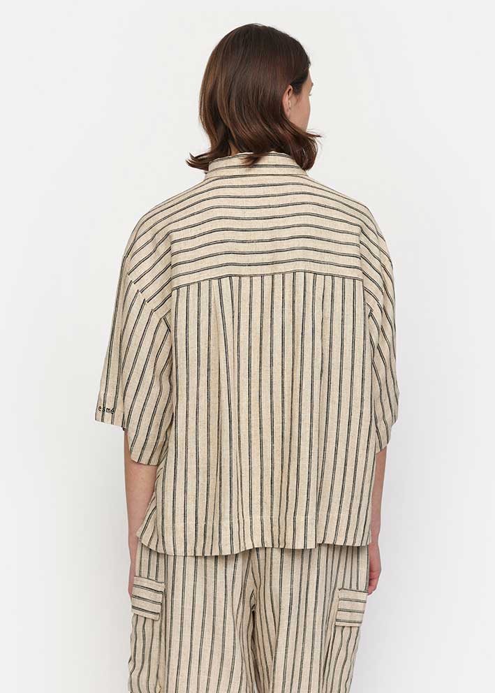 Esmé Studios Kasia Boxy Hør Skjorte - Pure Cashmere Pinstripe