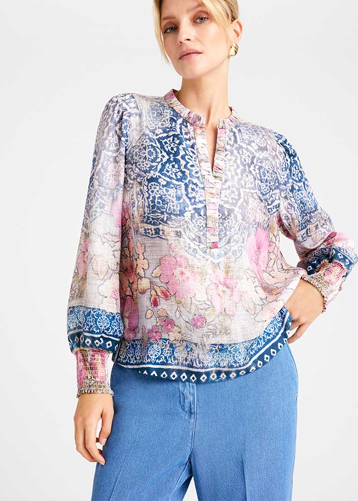 Gustav Neomi Bluse 56624 Rose flower w. navy print Udsalg