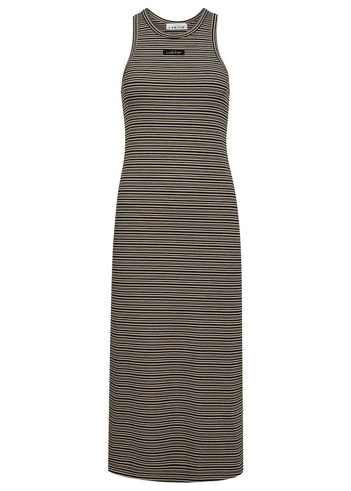 Haute L'Amitie Dessert Rib Stripe Dress - Kjole - Walnut