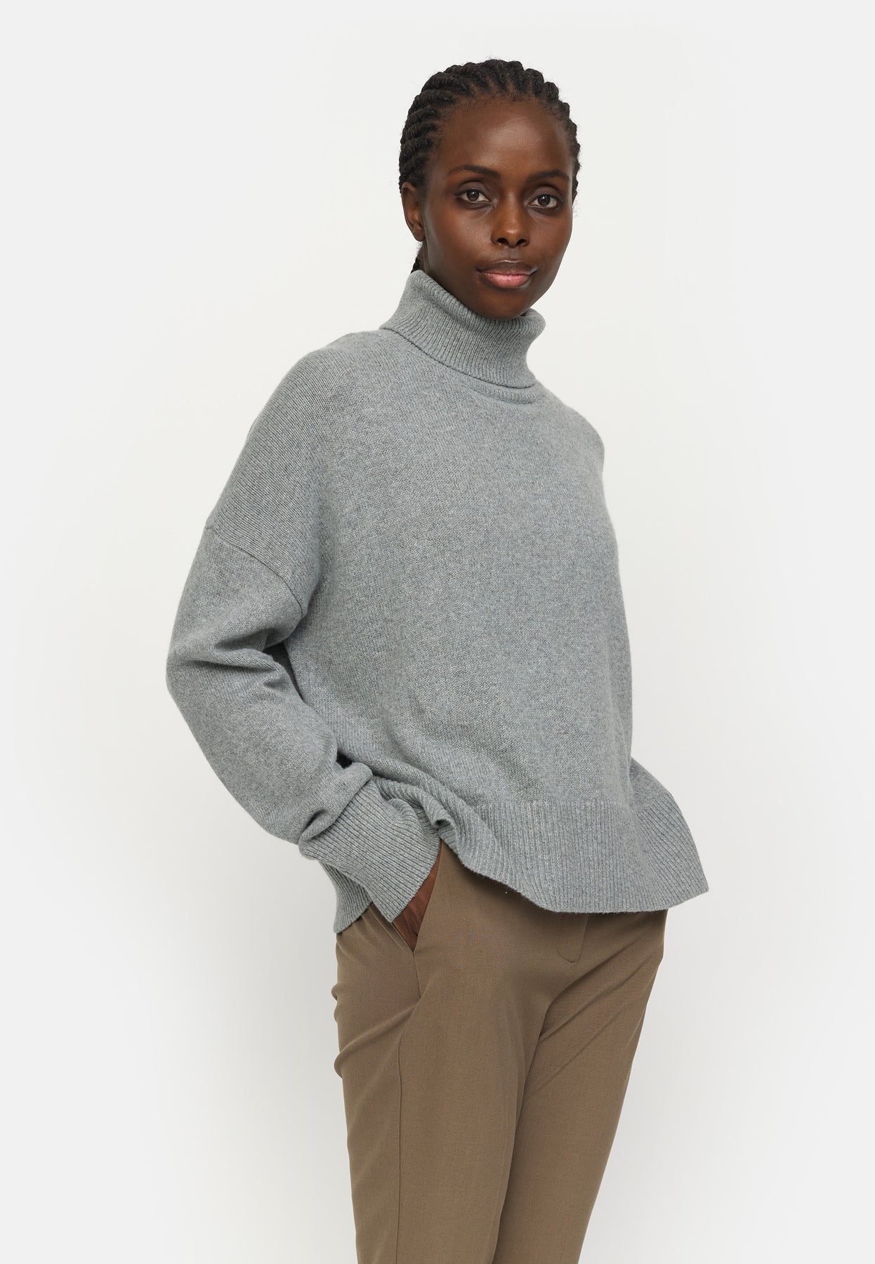 Soft Rebel Luni Rullekrave Strik SR424-200 Medium grey melange Hot på udsalg
