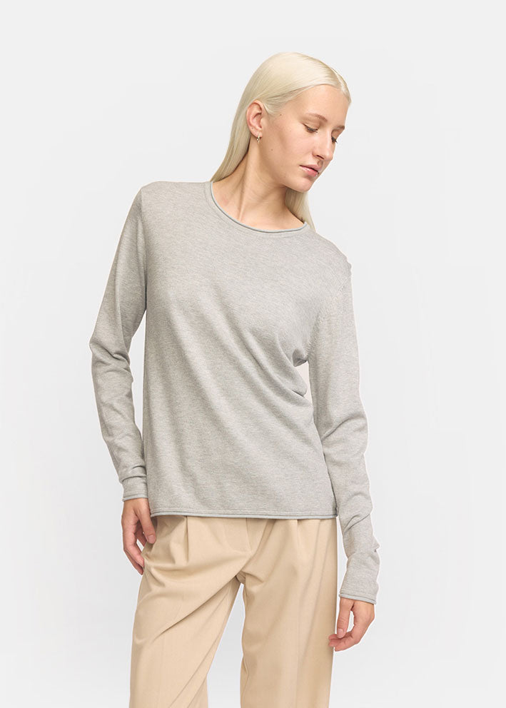 Soft Rebels Marla O-neck Roll Edge Knit SR219-208 Light Grey Melange