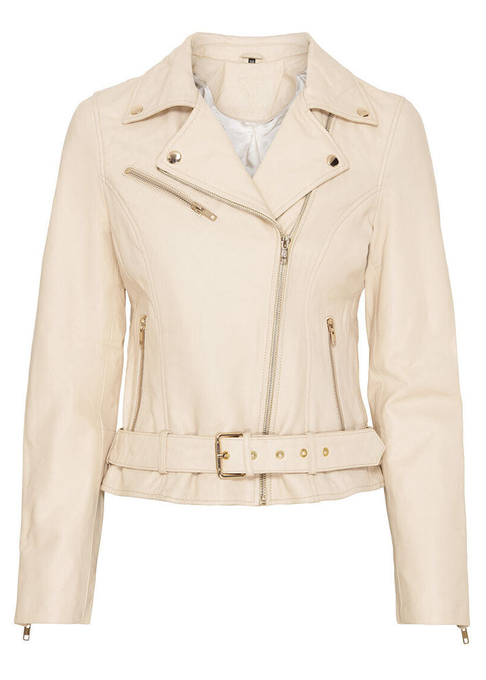 Notyz Biker Jacket 11030 Skindjakke - Ivory with light gold
