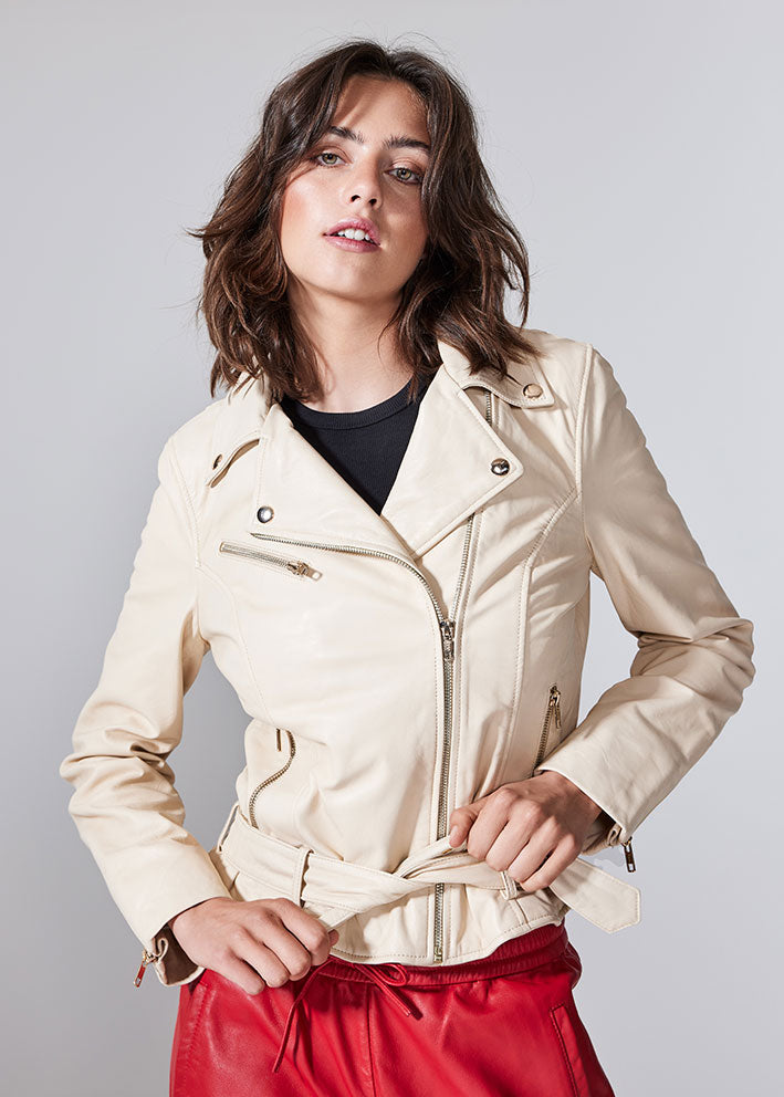 Notyz Biker Jacket 11030 Skindjakke - Ivory with light gold