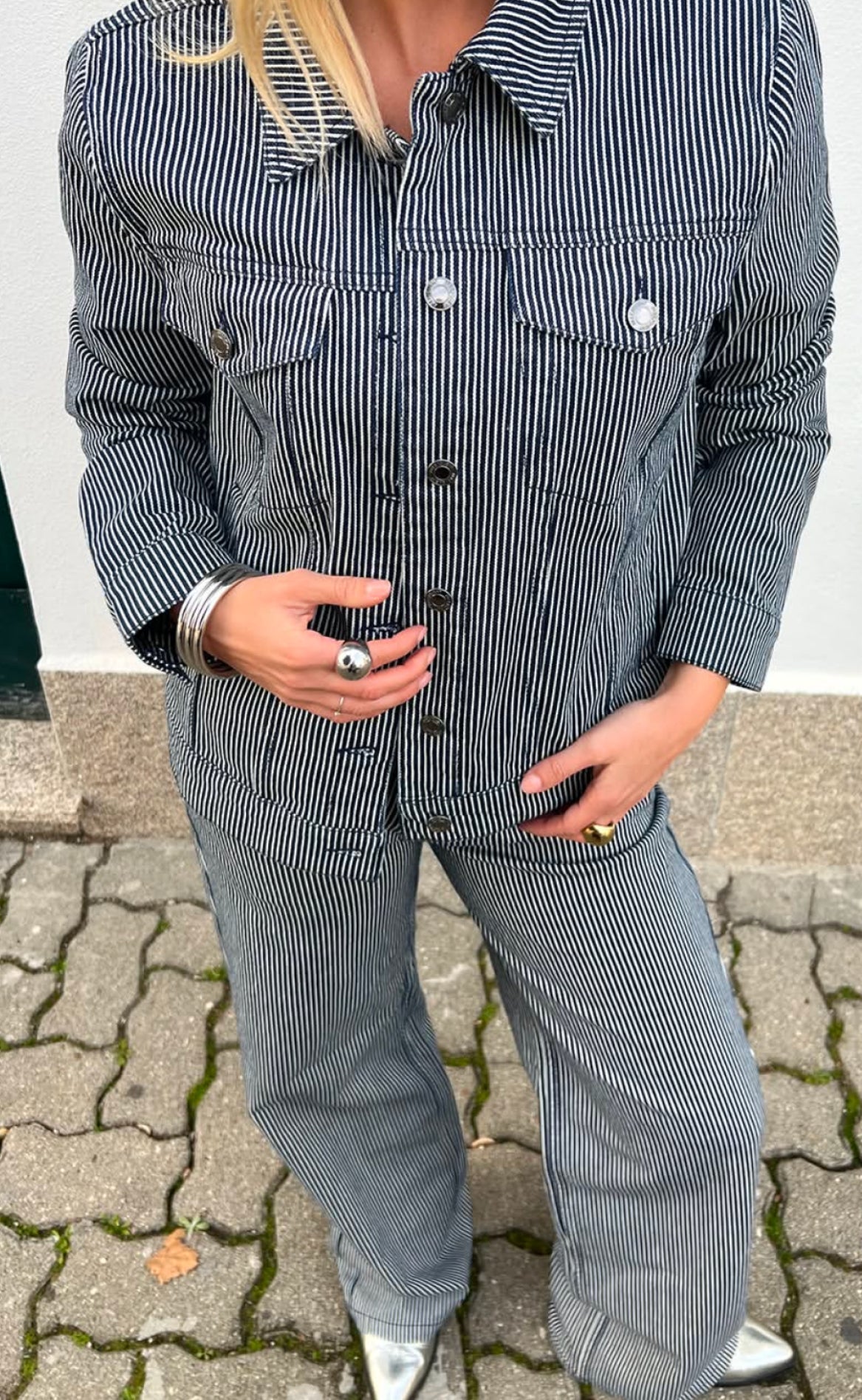 Freequent Jakke - Melly - Off-white w. Navy Blazer