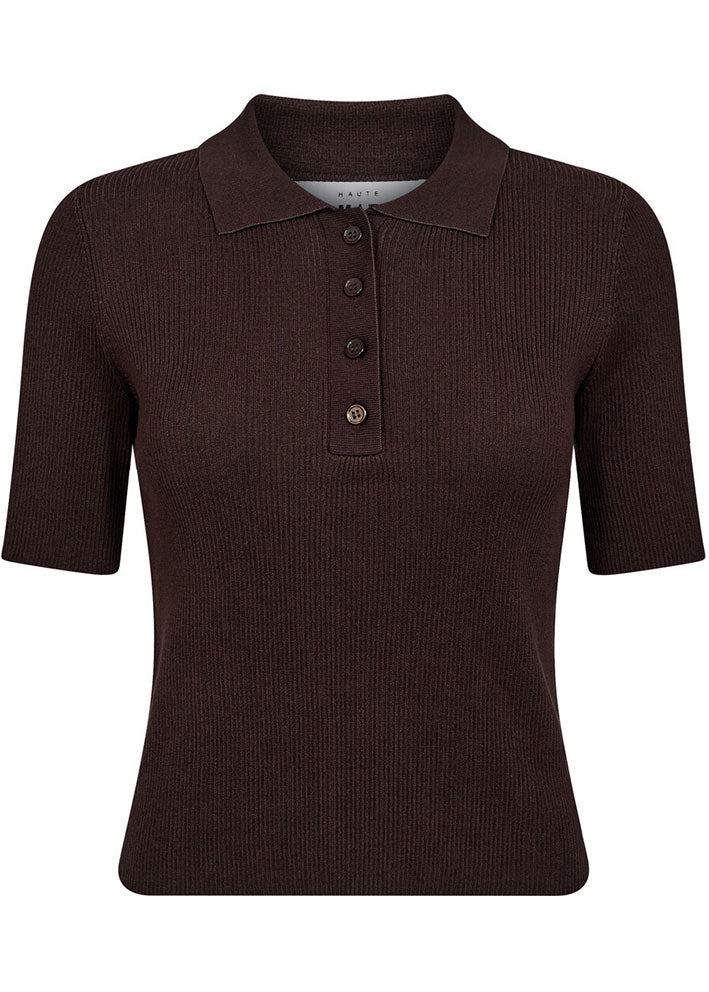 Haute L'Amitie Piccolo SS Polo Rib Knit - Mocca Online Hot Salg