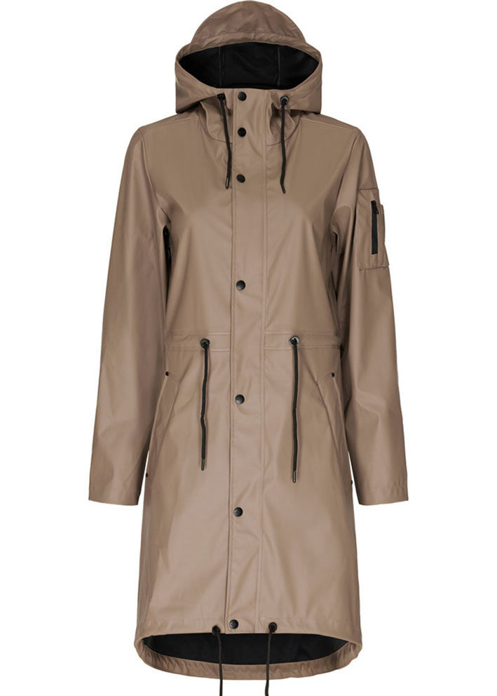 Notyz Lang Regnjakke med taske 40393 Taupe