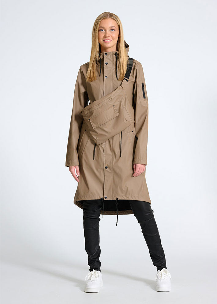 Notyz Lang Regnjakke med taske 40393 Taupe