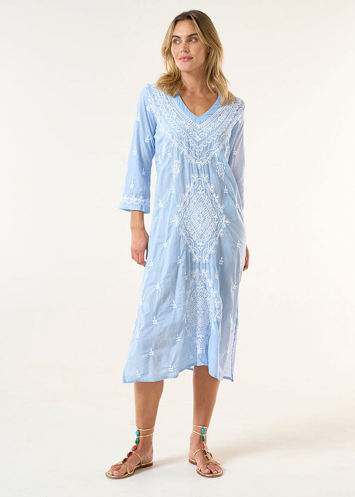 One Season Long Goa Kjole - Cornflower/White