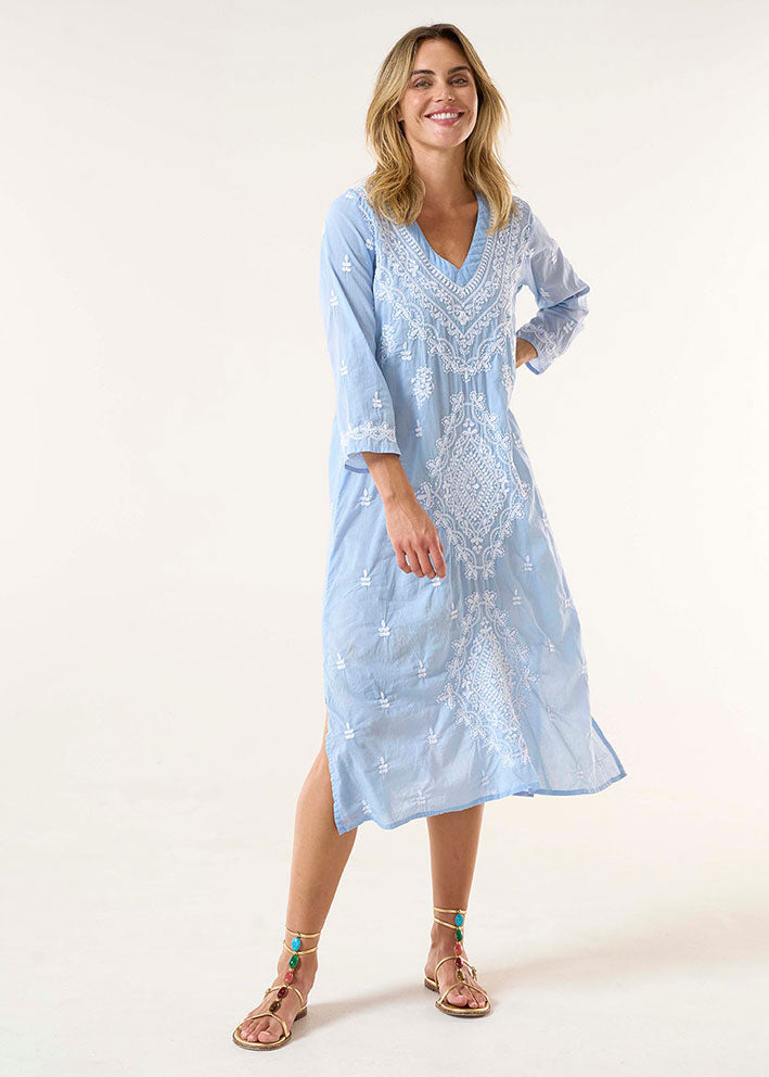 One Season Long Goa Kjole - Cornflower/White