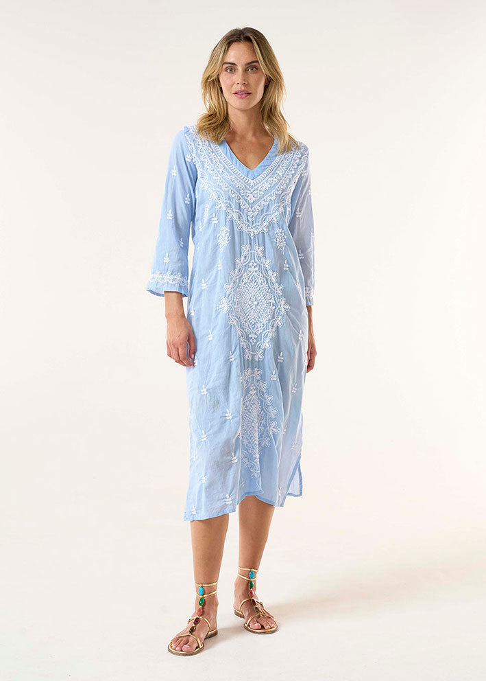 One Season Long Goa Kjole - Cornflower/White