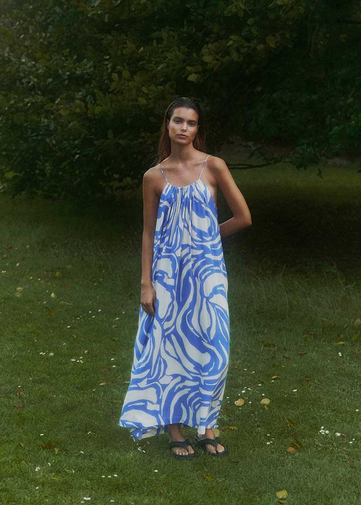 Soft Rebels Mio Midi Kjole SR324-702 Two Tone Amparo Blue Print