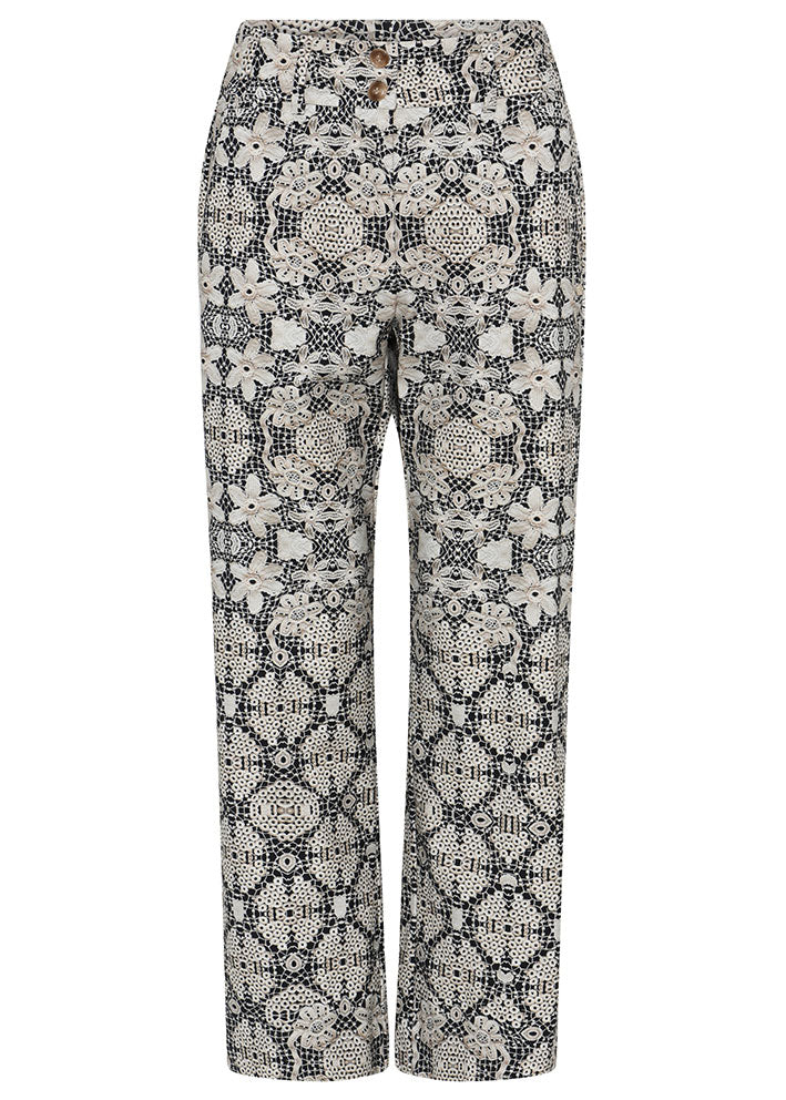 Gustav Cali 7/8 straight leg 56031 Bukser - Black w. sand lace print