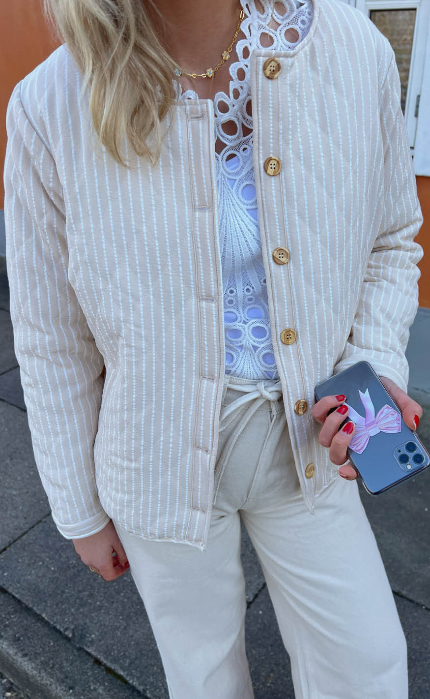 Say INA Copenhagen Quiltet Jakke - Elvira - Off White Striped