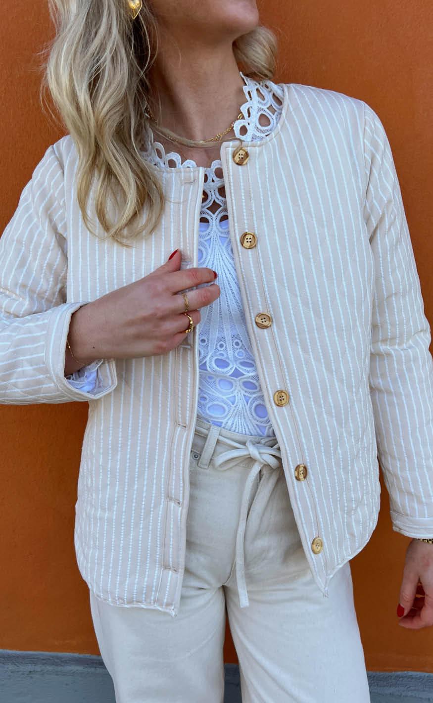 Say INA Copenhagen Quiltet Jakke - Elvira - Off White Striped
