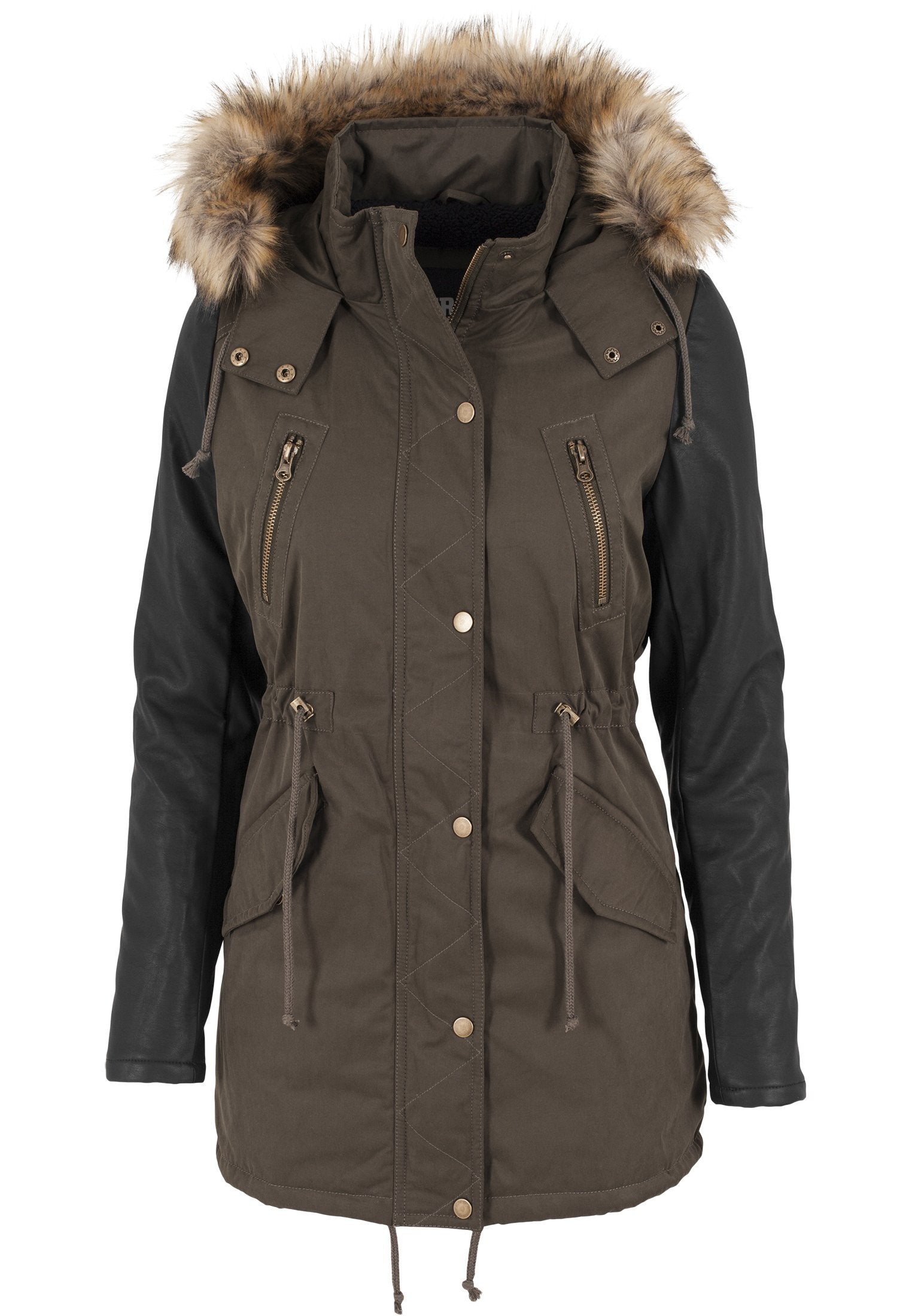 Urban Classics Ladies Leather Imitation Sleeve Parka