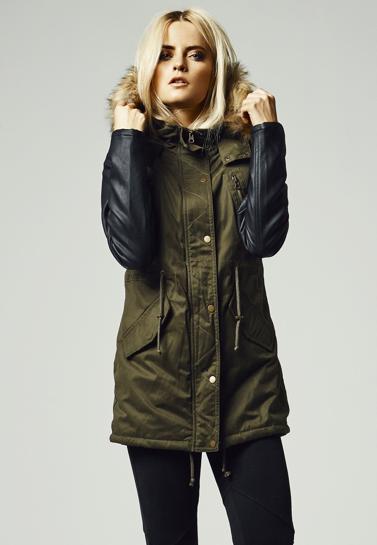 Urban Classics Ladies Leather Imitation Sleeve Parka