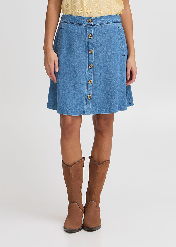 Atelier Rêve Risle Denim Nederdel - Medium blue denim