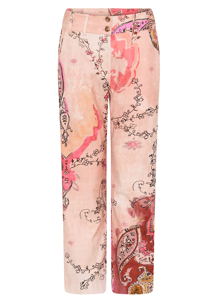 Gustav Cali 7/8 straight leg 56031 Bukser - Rose w. pink wall paper print Rabat