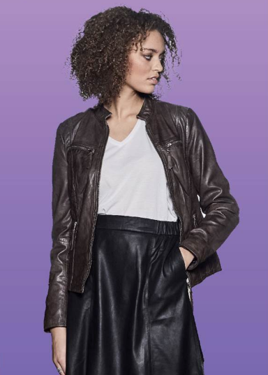 Notyz Biker Jacket 1132RF Skindjakke - Almond Brown with Silver