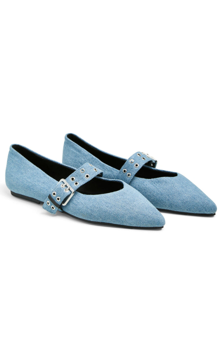 Pieces Ballerina - Saga Buckle - Medium Blue Denim Hot på udsalg