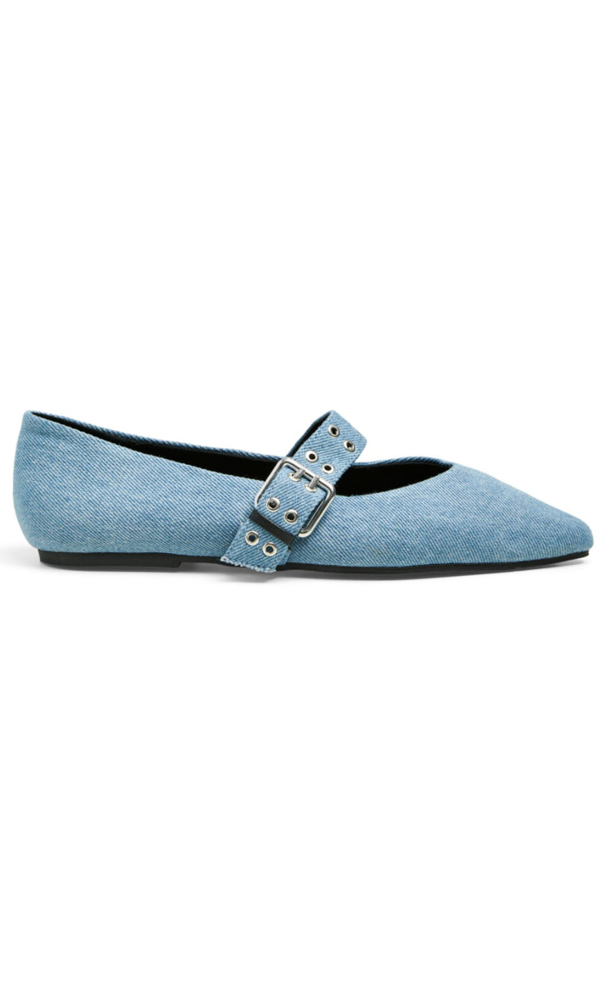 Pieces Ballerina - Saga Buckle - Medium Blue Denim Hot på udsalg