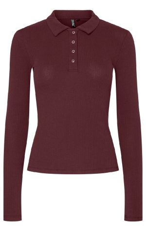 Pieces Bluse - Kitte LS Polo - Tawny Port