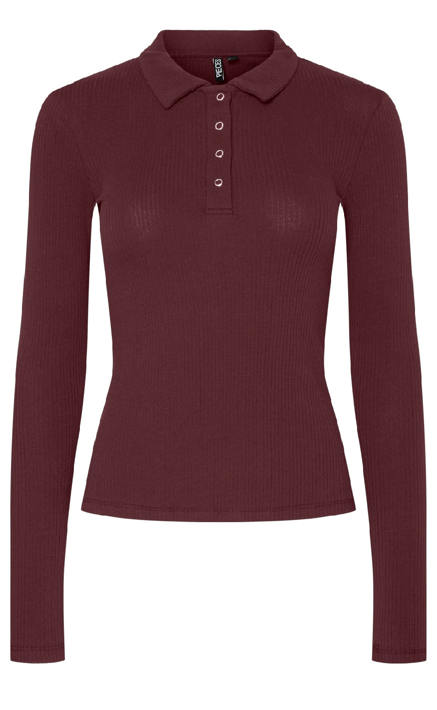 Pieces Bluse - Kitte LS Polo - Tawny Port