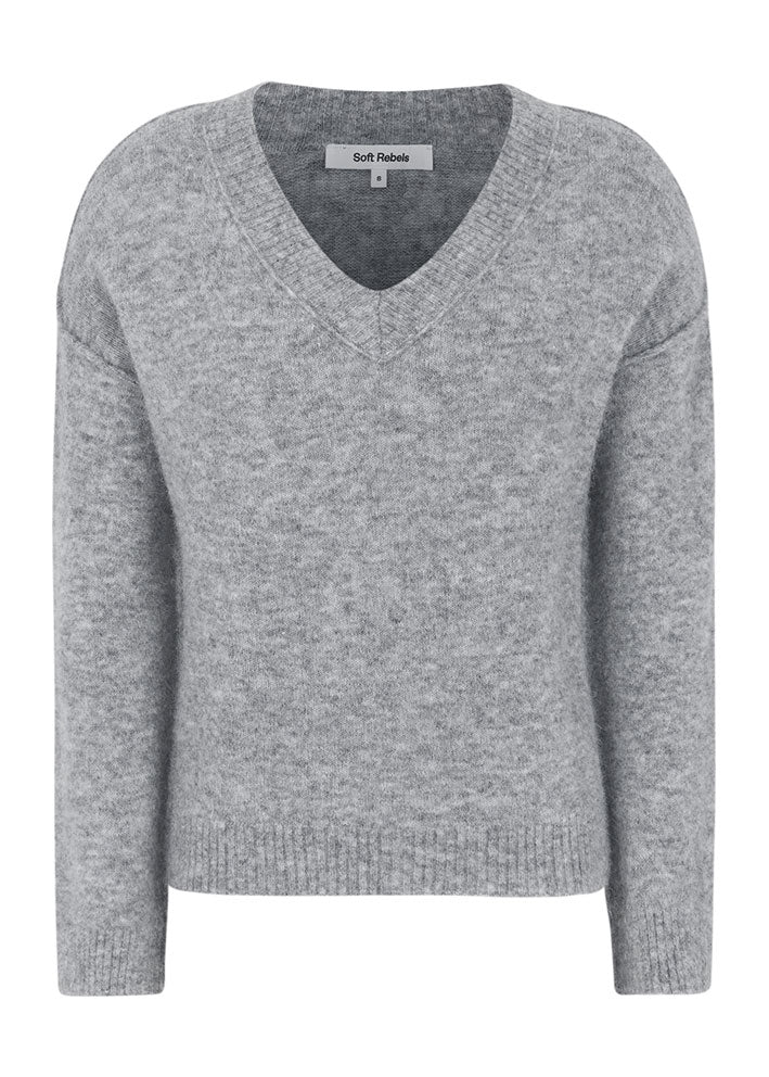 Soft Rebels Allison V-neck Knit SR524-213 Medium Grey Melange