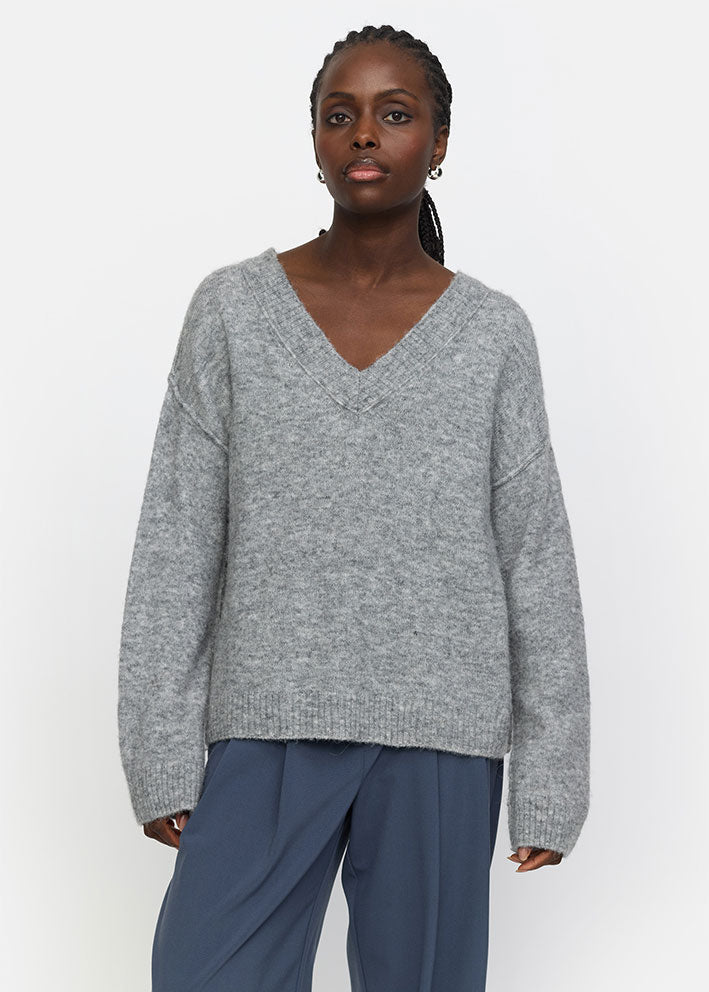 Soft Rebels Allison V-neck Knit SR524-213 Medium Grey Melange