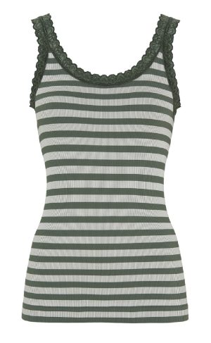 Tim & Simonsen Top - Isa Rib - Oliva/Bianco Online Hot Salg