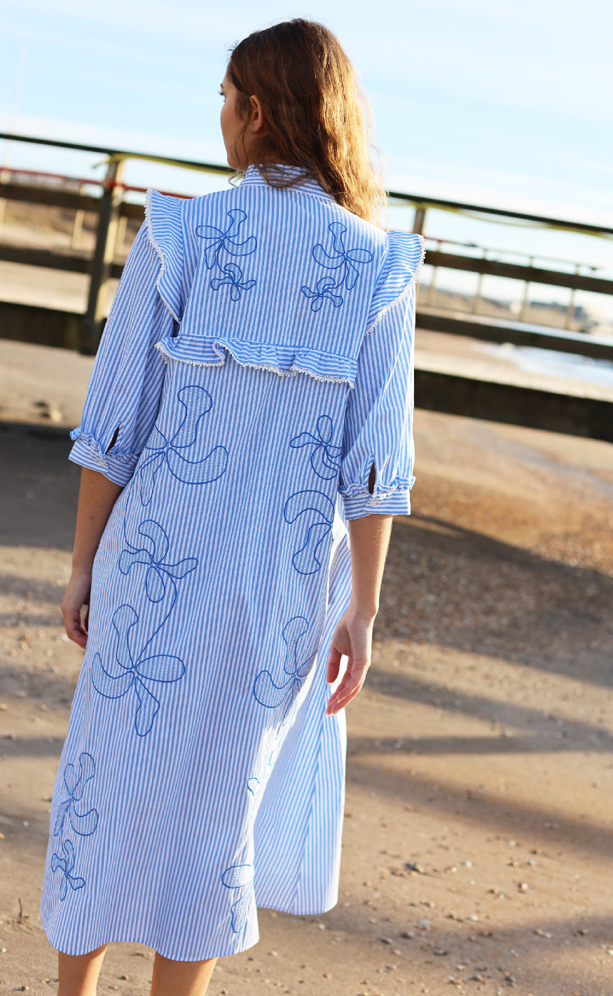 Cras Kjole - Cody - White Blue Stripe Online nu