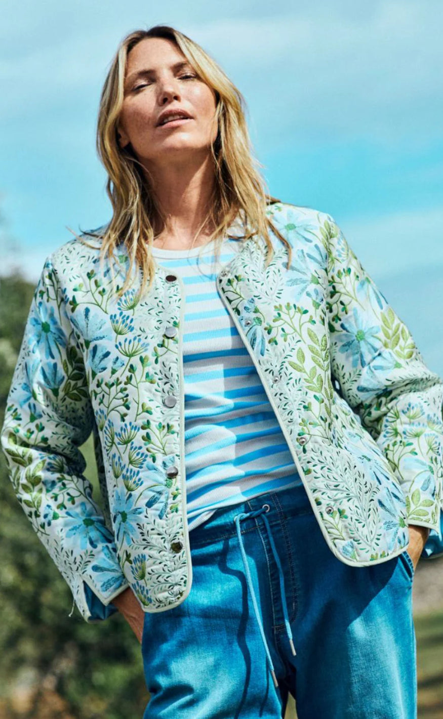 Freequent Jakke - Flowa - Chambray Blue w. Moonbeam Udsalg