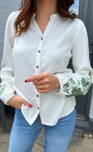 Say INA Copenhagen Bluse - Molly - Off White w. Green