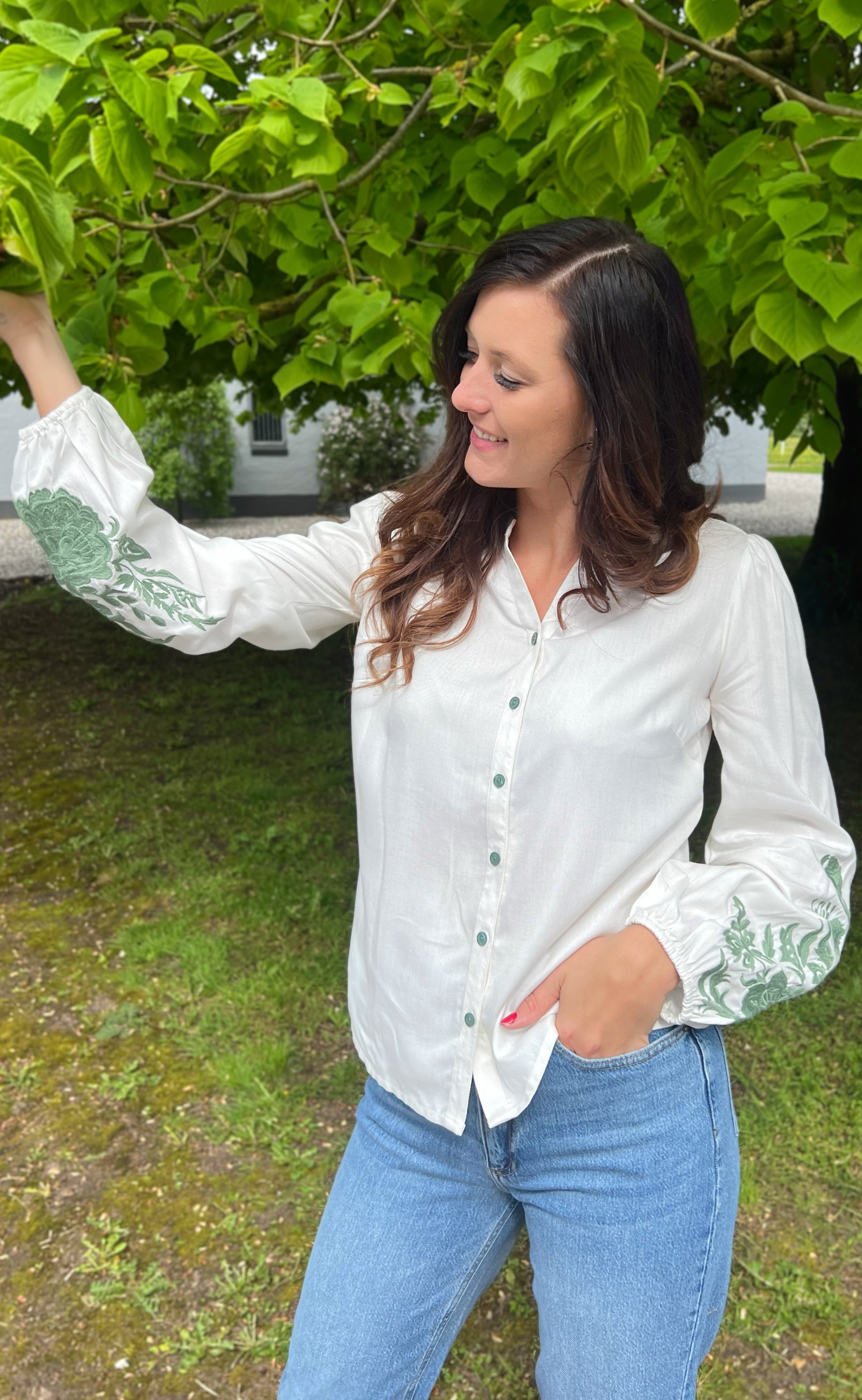 Say INA Copenhagen Bluse - Molly - Off White w. Green