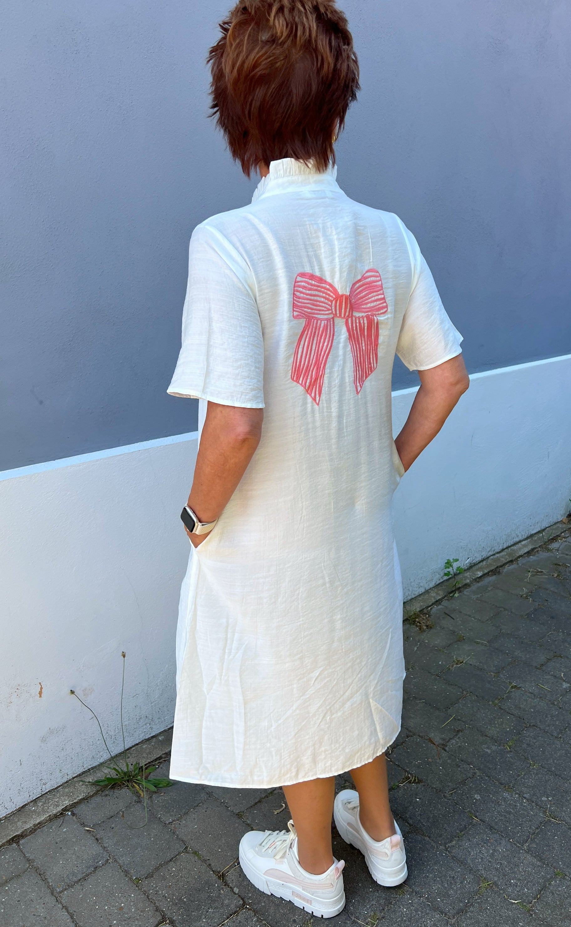 Say INA Copenhagen Kjole - Milly - White W. Pink Bows på udsalg