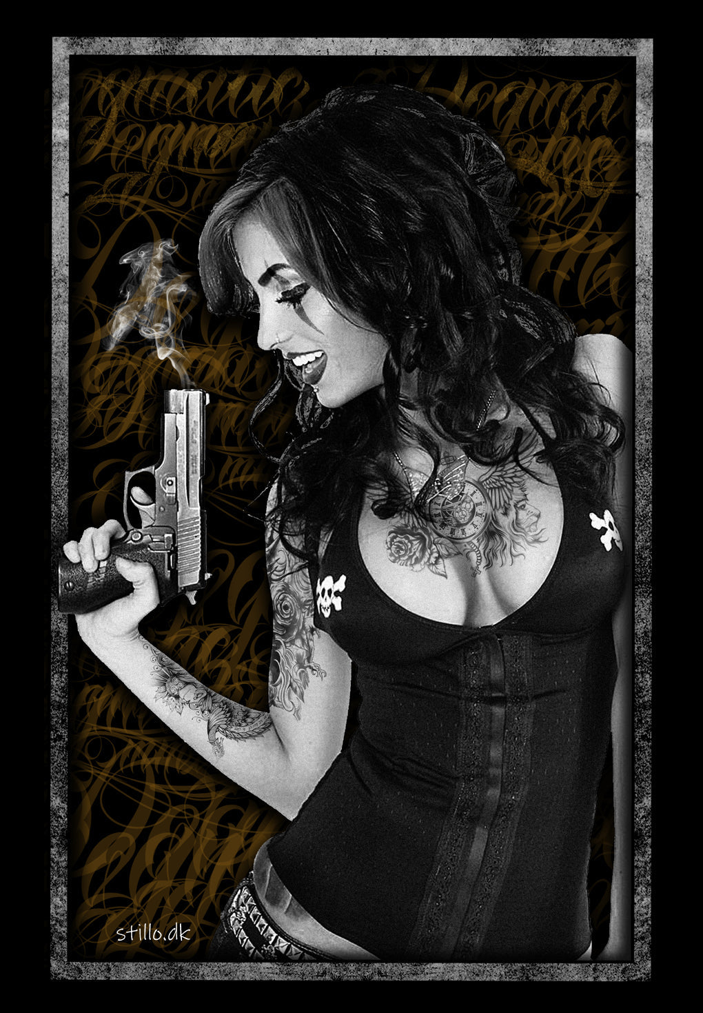 Stillo Lady with Gun T-shirt Online salg