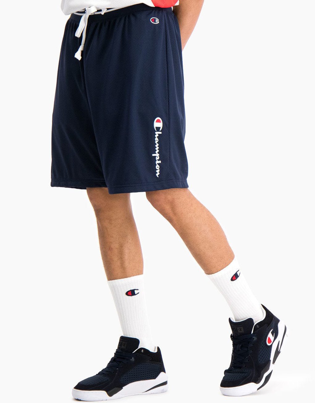 Champion Vertical Script Logo Mesh Basketball Shorts
