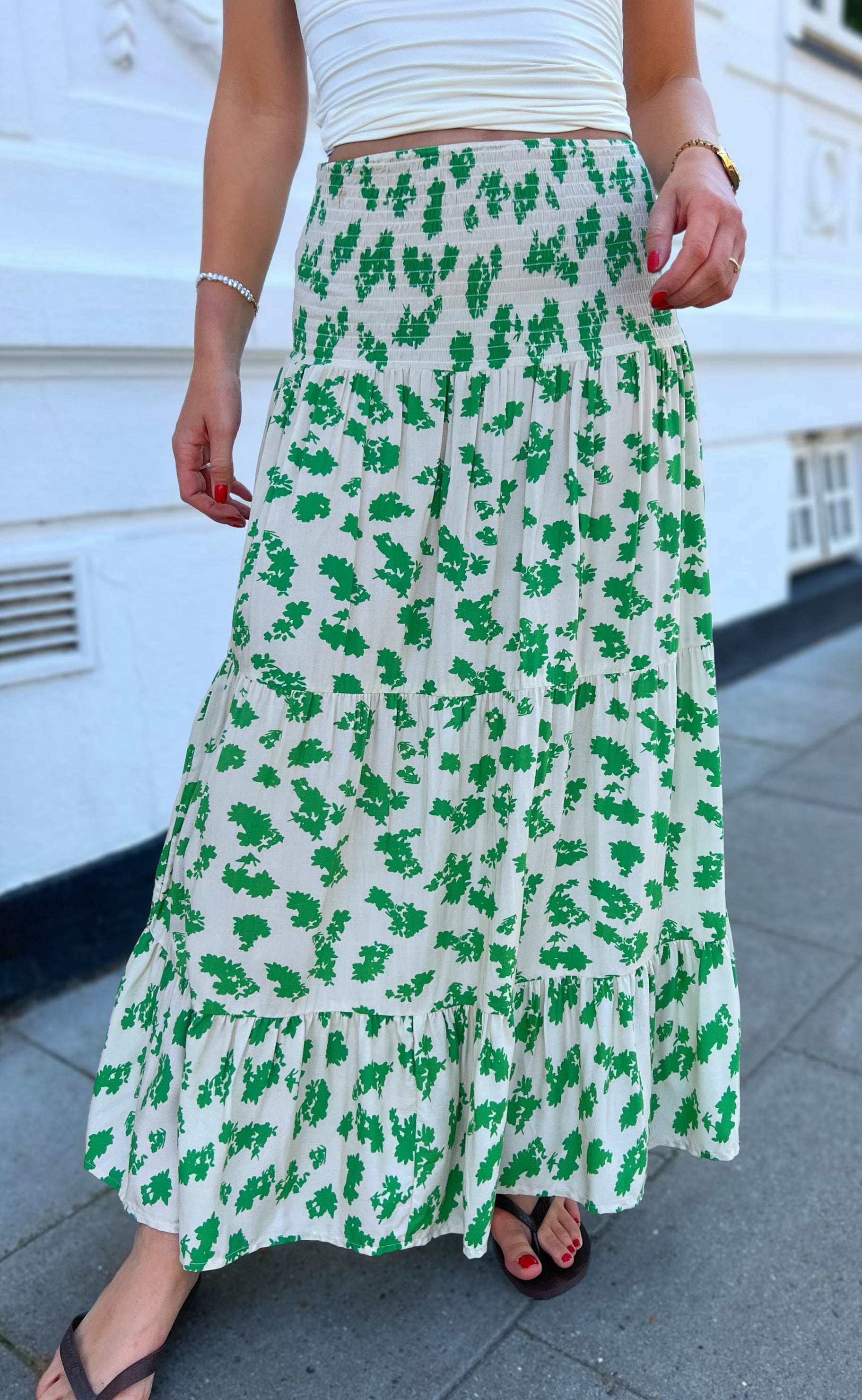 Say INA Copenhagen Nederdel - Nikoline - White/Green Flowers