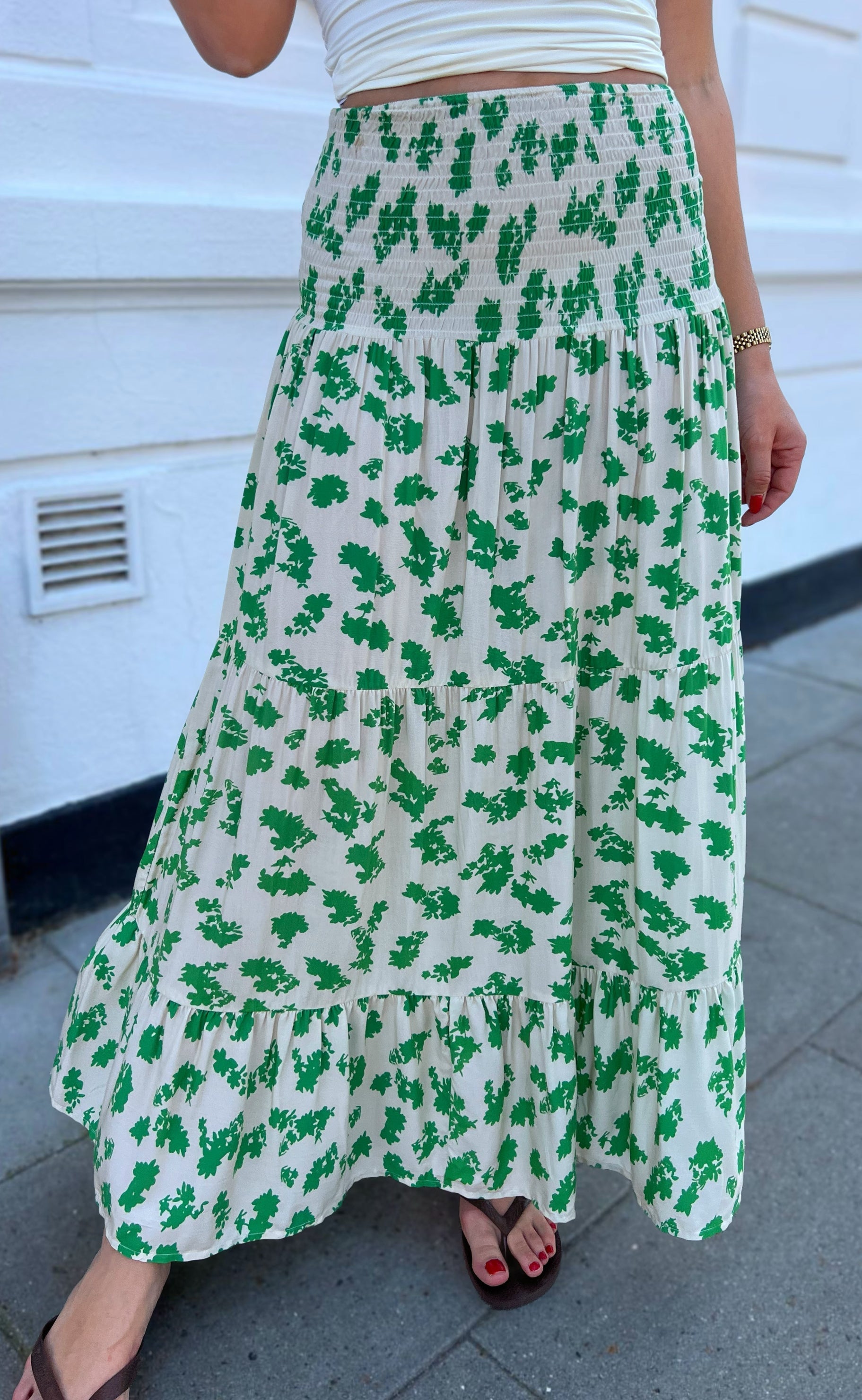 Say INA Copenhagen Nederdel - Nikoline - White/Green Flowers