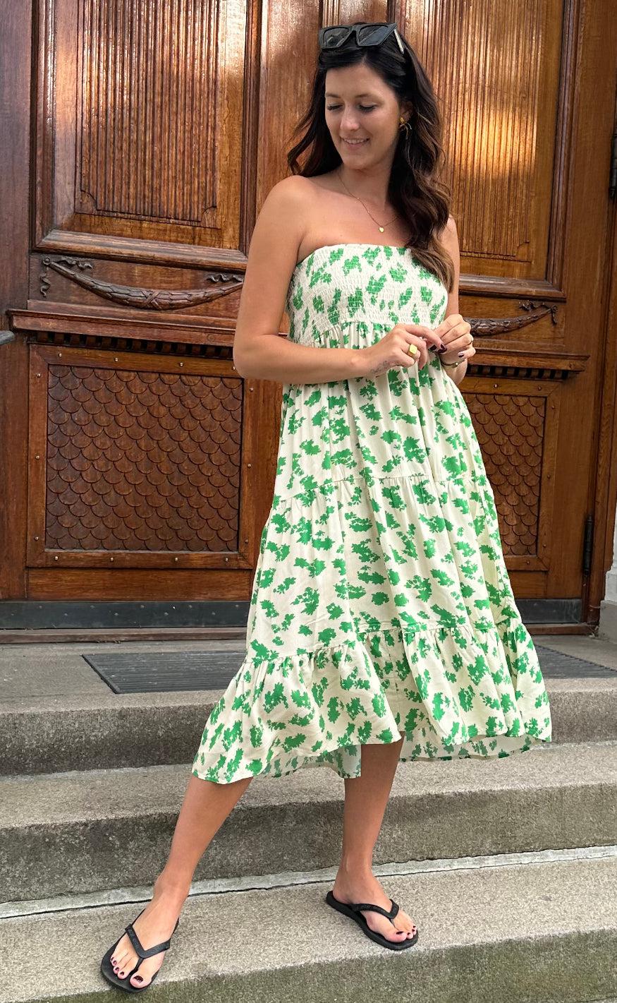 Say INA Copenhagen Nederdel - Nikoline - White/Green Flowers