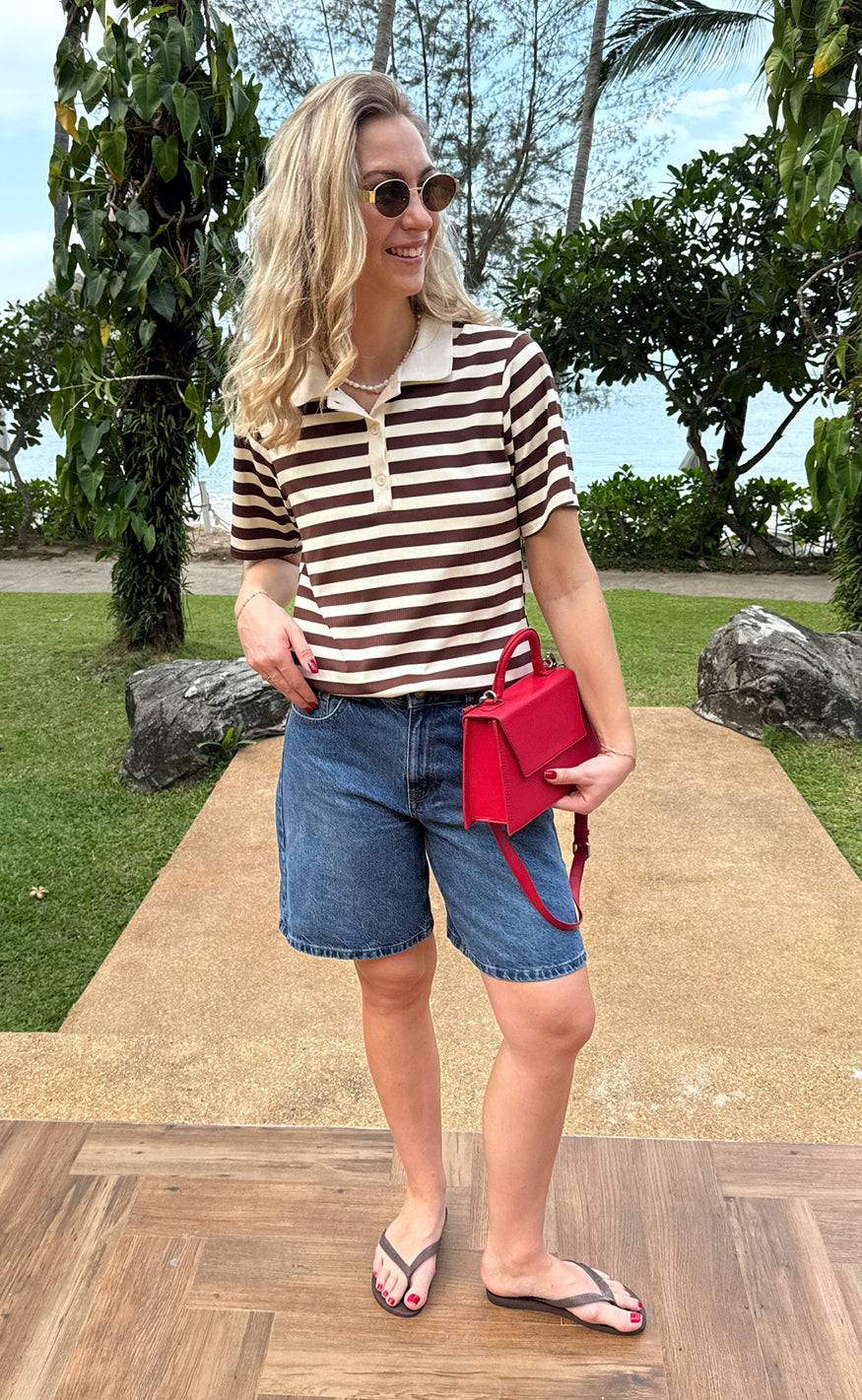 Say INA Copenhagen Polo T-Shirt - Pamela Summer - Brown Striped