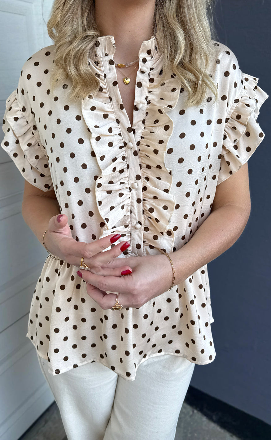 Say INA Copenhagen Top - Freya - Beige Dots